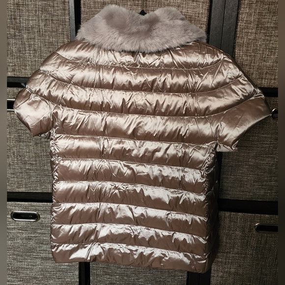 Martha Stewart Down Filled Puffer Vest Removable Faux Fur Collar Moonstone Grey - Picture 3 of 9